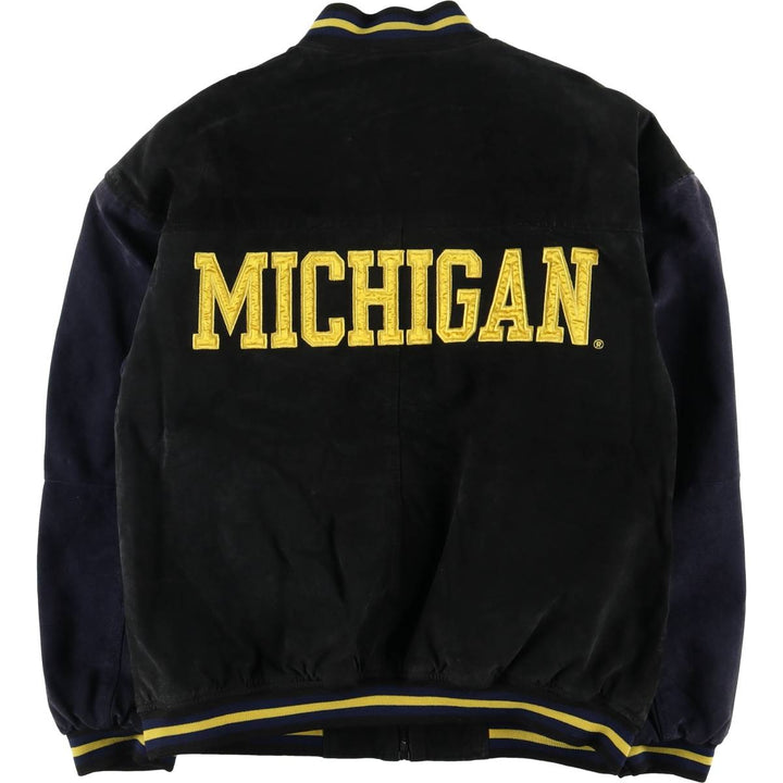 LICENSED COLLEGIATE PRODUCTS University of Michigan Varsity Jacket Suede Leather Blouson Men's M Size genuine leather black type Vintage Second Hand