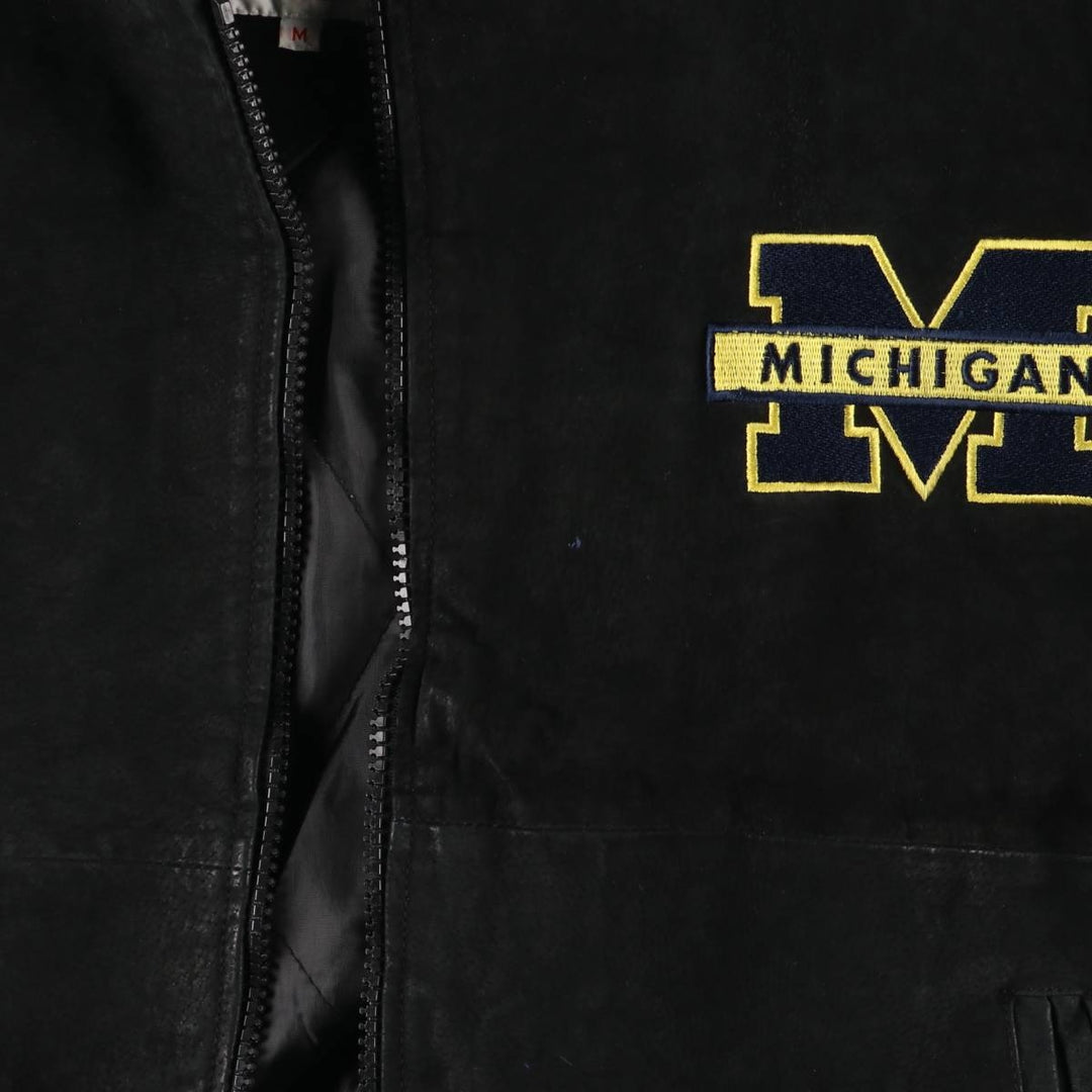 LICENSED COLLEGIATE PRODUCTS University of Michigan Varsity Jacket Suede Leather Blouson Men's M Size genuine leather black type Vintage Second Hand