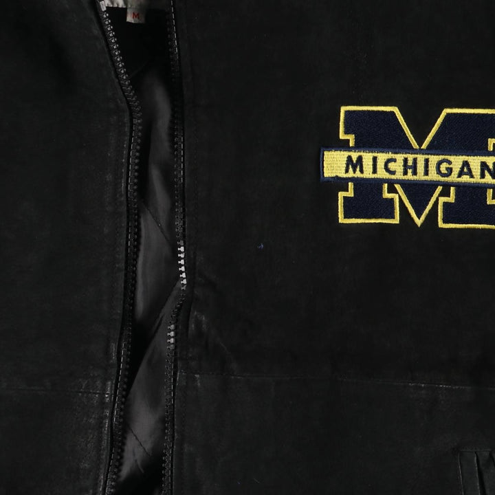 LICENSED COLLEGIATE PRODUCTS University of Michigan Varsity Jacket Suede Leather Blouson Men's M Size genuine leather black type Vintage Second Hand
