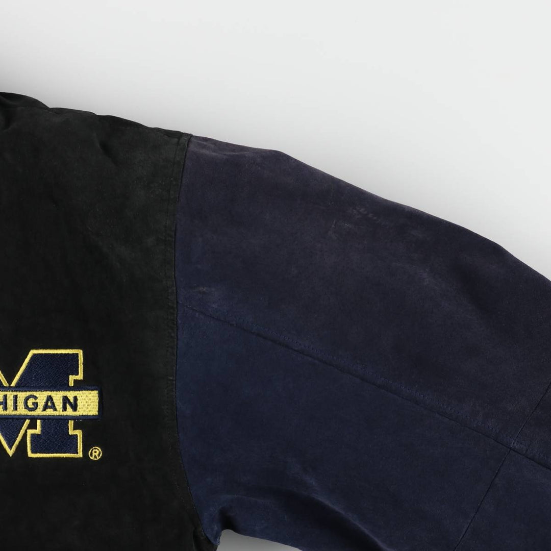 LICENSED COLLEGIATE PRODUCTS University of Michigan Varsity Jacket Suede Leather Blouson Men's M Size genuine leather black type Vintage Second Hand