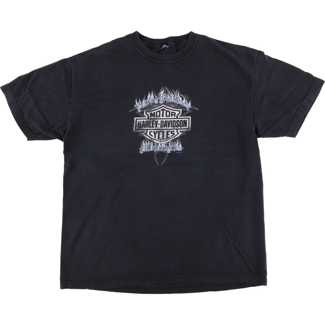 00'S Harley-Davidson Fire Pattern Motorcycle Bike T-Shirt Men's XL unclear black type Vintage Second Hand