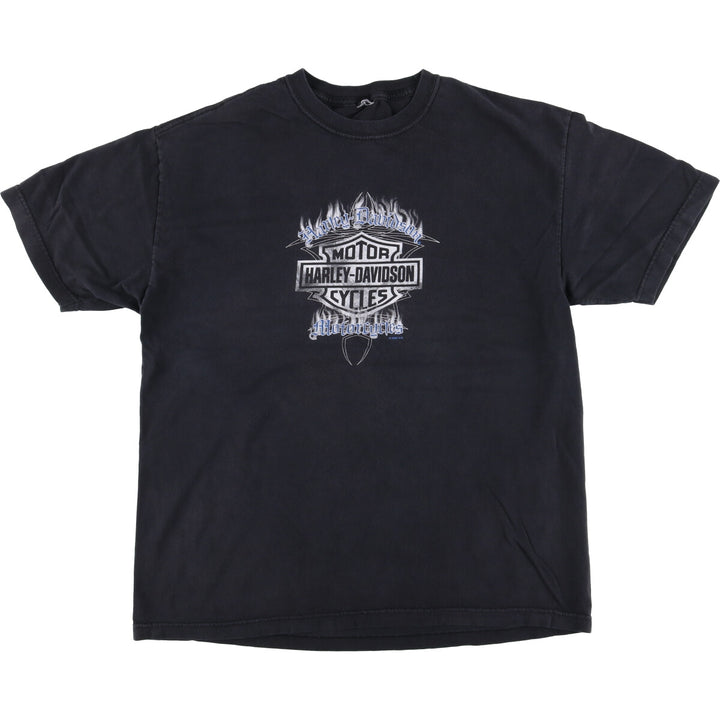 00'S Harley-Davidson Fire Pattern Motorcycle Bike T-Shirt Men's XL unclear black type Vintage Second Hand