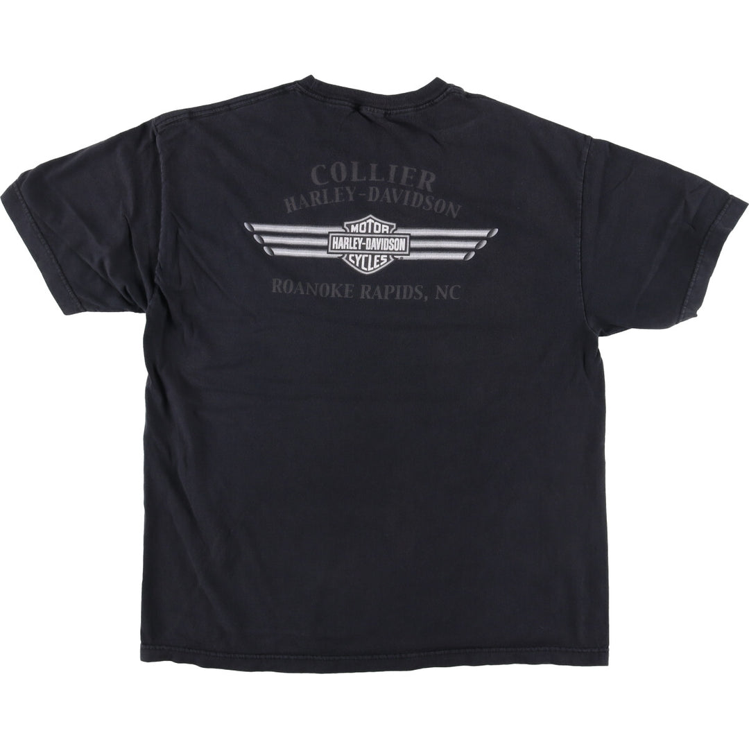 00'S Harley-Davidson Fire Pattern Motorcycle Bike T-Shirt Men's XL unclear black type Vintage Second Hand