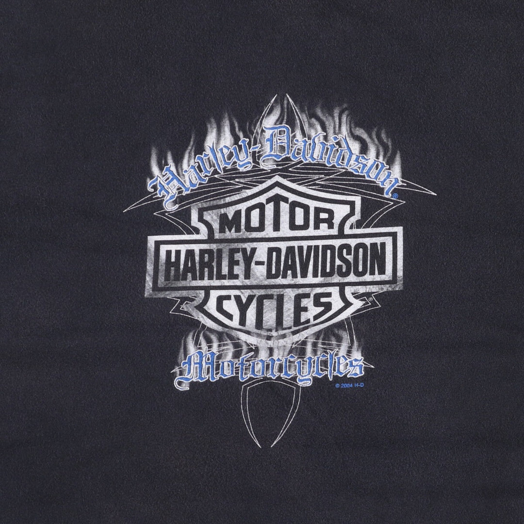 00'S Harley-Davidson Fire Pattern Motorcycle Bike T-Shirt Men's XL unclear black type Vintage Second Hand