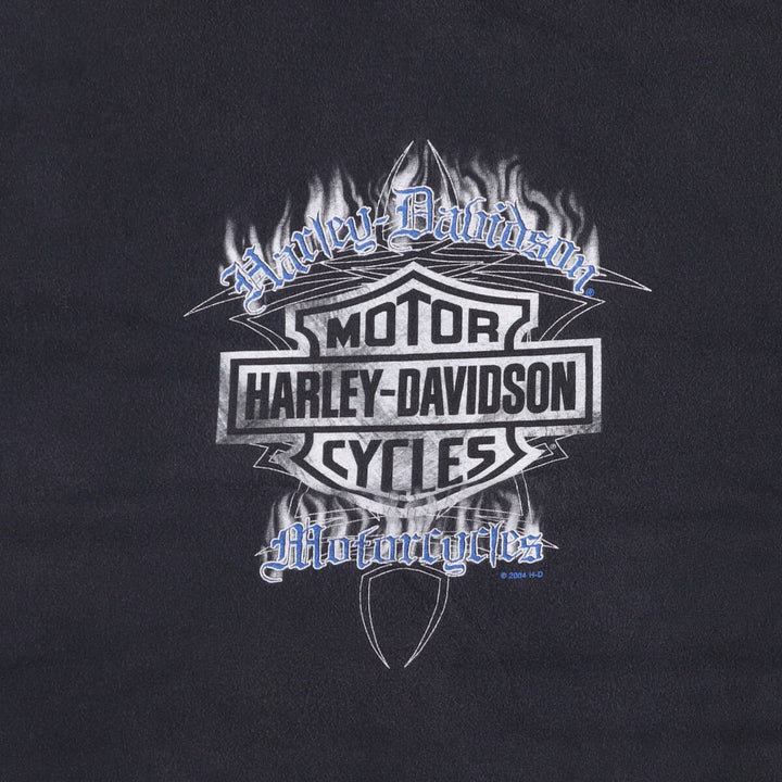 00'S Harley-Davidson Fire Pattern Motorcycle Bike T-Shirt Men's XL unclear black type Vintage Second Hand