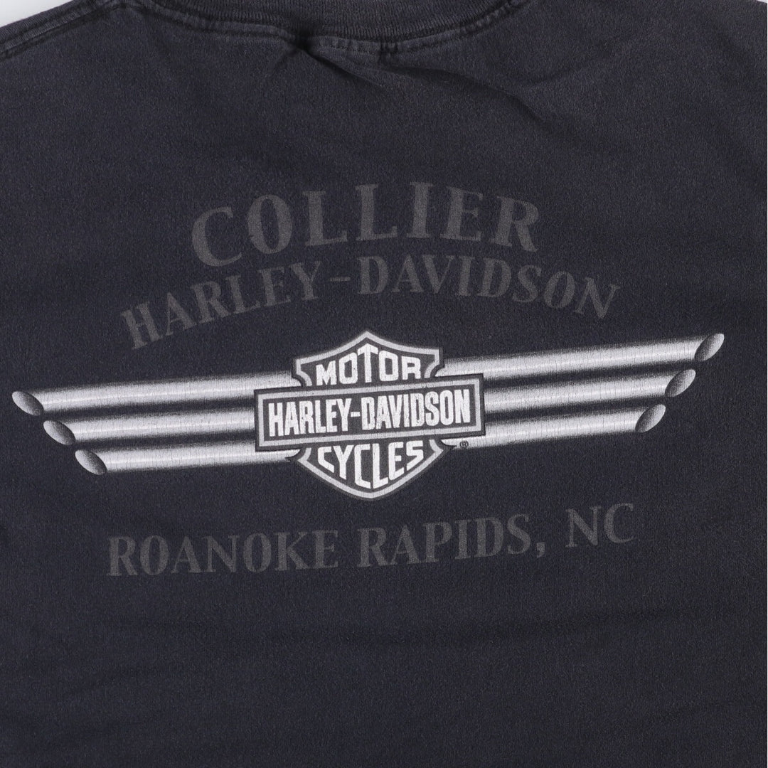 00'S Harley-Davidson Fire Pattern Motorcycle Bike T-Shirt Men's XL unclear black type Vintage Second Hand