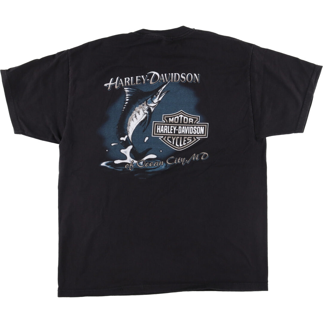 00'S Harley-Davidson Fish Pattern Motorcycle Bike T-Shirt Men's M unclear black type Vintage Second Hand