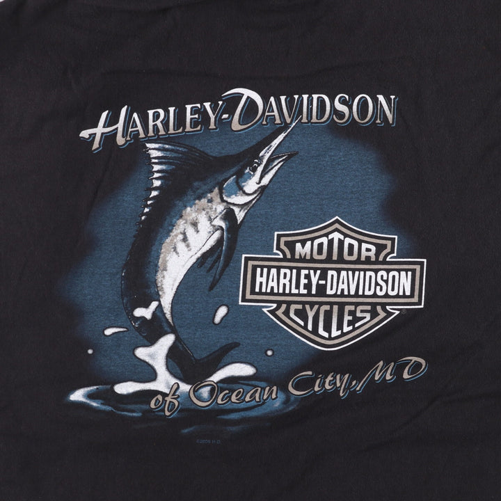 00'S Harley-Davidson Fish Pattern Motorcycle Bike T-Shirt Men's M unclear black type Vintage Second Hand