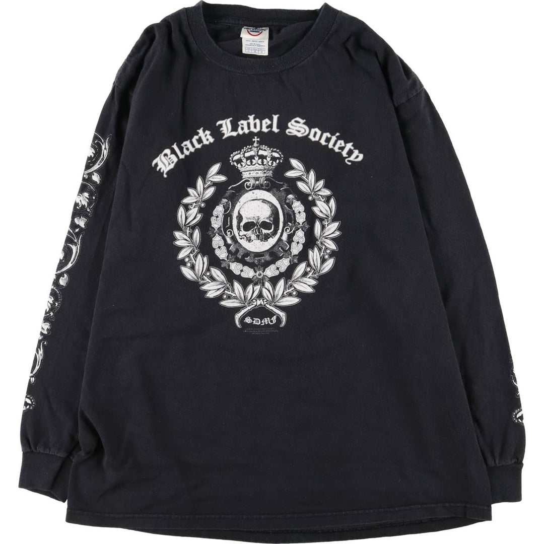 Delta BLACK LABEL SOCIETY Black Label Society Skull Pattern Long Sleeve T-Shirt Band T-Shirt Men's L Size cotton black type Vintage Second Hand