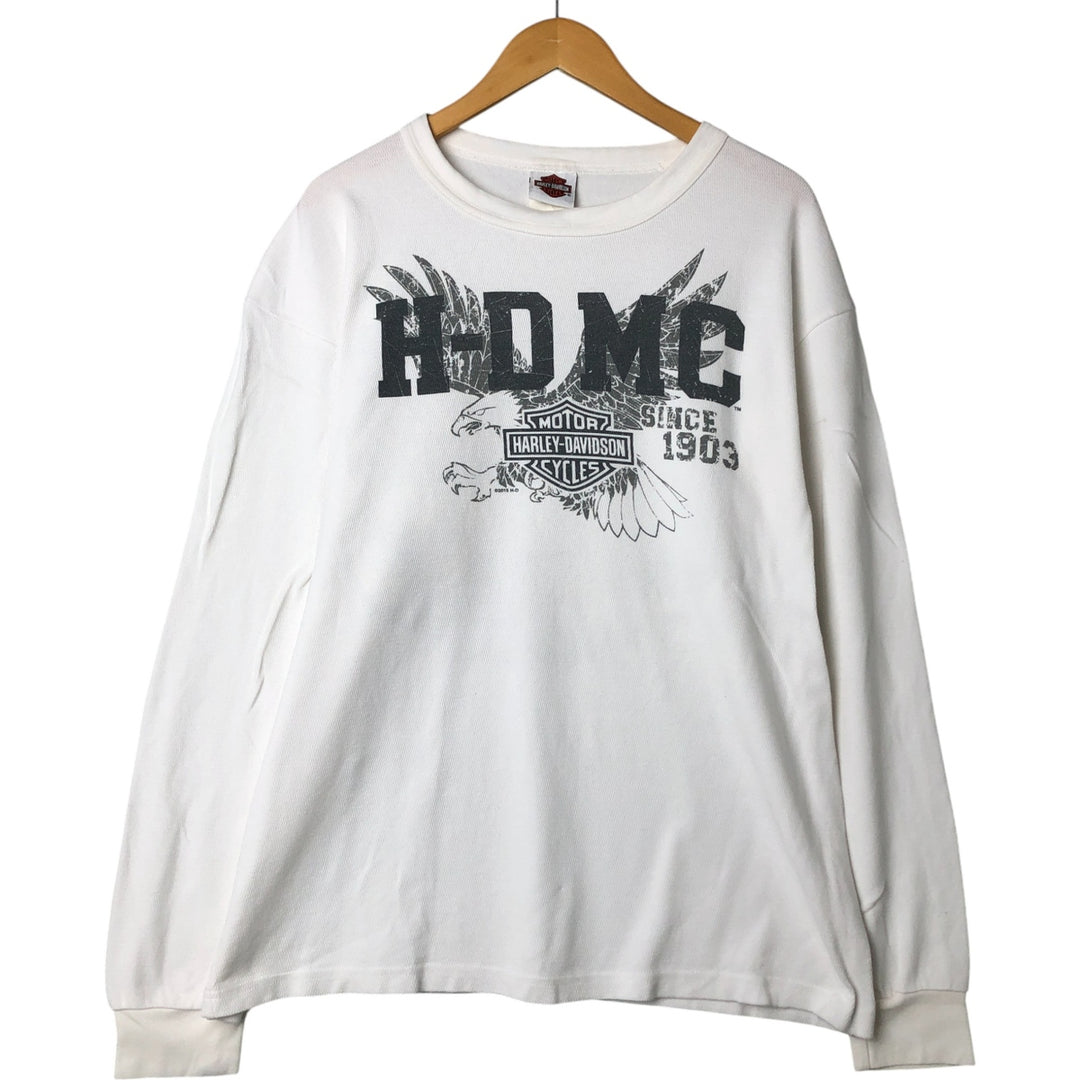 Harley-Davidson Eagle Pattern Thermal Ron T-shirt Honeycomb Men's M size unclear white type Vintage Second Hand