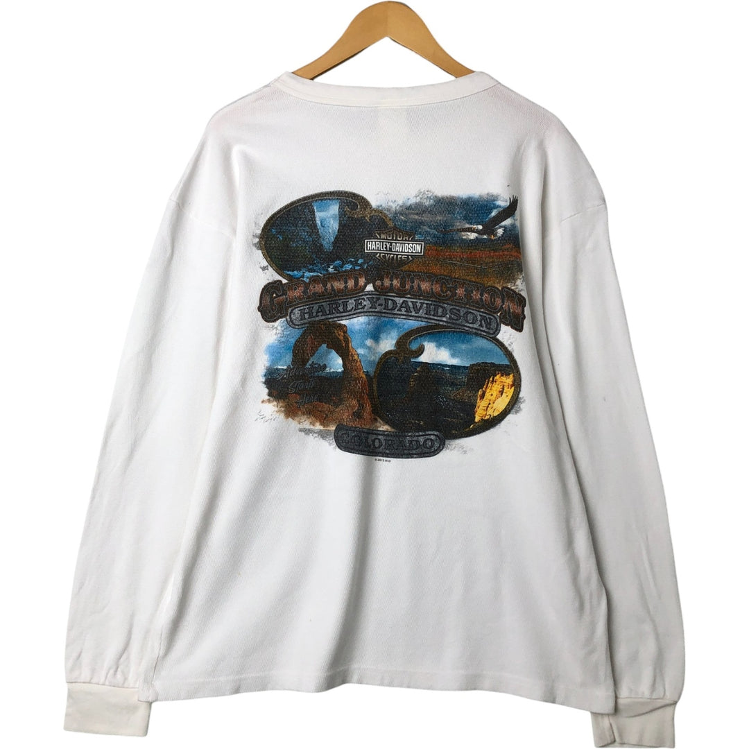 Harley-Davidson Eagle Pattern Thermal Ron T-shirt Honeycomb Men's M size unclear white type Vintage Second Hand
