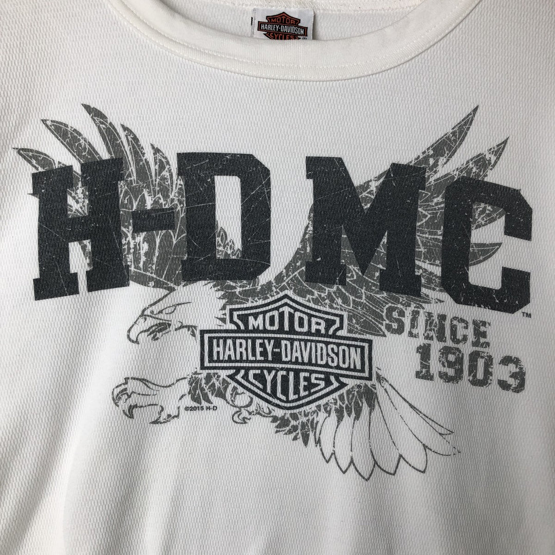 Harley-Davidson Eagle Pattern Thermal Ron T-shirt Honeycomb Men's M size unclear white type Vintage Second Hand