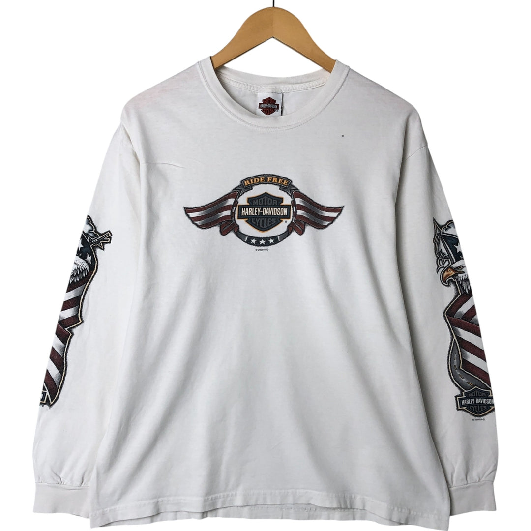 00'S Harley-Davidson Hanes Eagle Pattern Long T-shirt Made in USA Men's L size cotton white type Vintage Second Hand