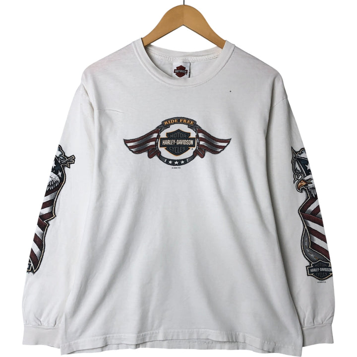 00'S Harley-Davidson Hanes Eagle Pattern Long T-shirt Made in USA Men's L size cotton white type Vintage Second Hand