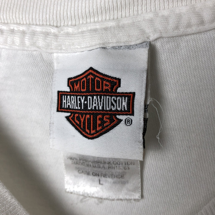 00'S Harley-Davidson Hanes Eagle Pattern Long T-shirt Made in USA Men's L size cotton white type Vintage Second Hand
