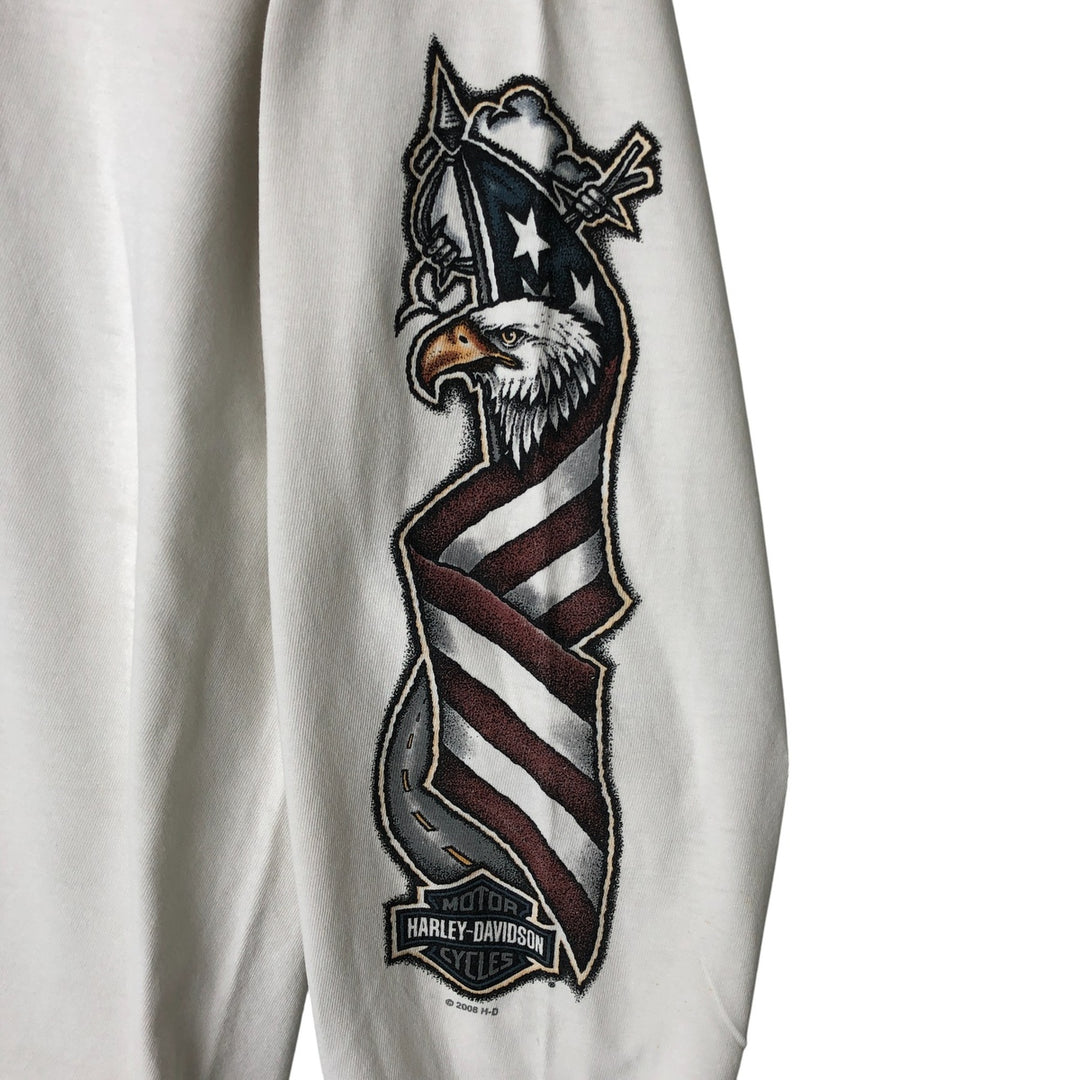 00'S Harley-Davidson Hanes Eagle Pattern Long T-shirt Made in USA Men's L size cotton white type Vintage Second Hand