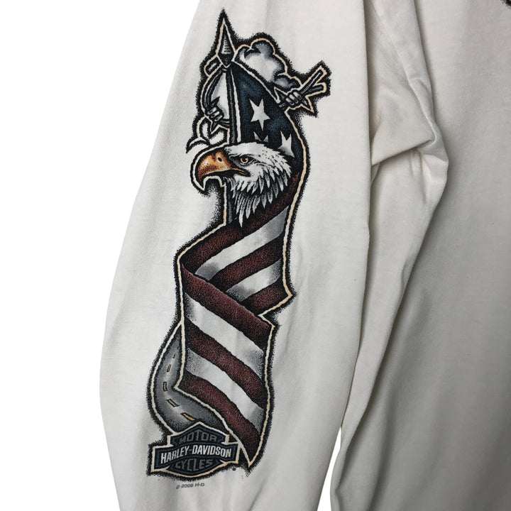 00'S Harley-Davidson Hanes Eagle Pattern Long T-shirt Made in USA Men's L size cotton white type Vintage Second Hand