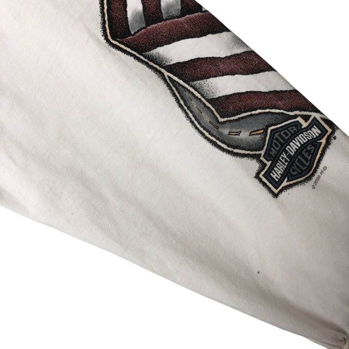 00'S Harley-Davidson Hanes Eagle Pattern Long T-shirt Made in USA Men's L size cotton white type Vintage Second Hand