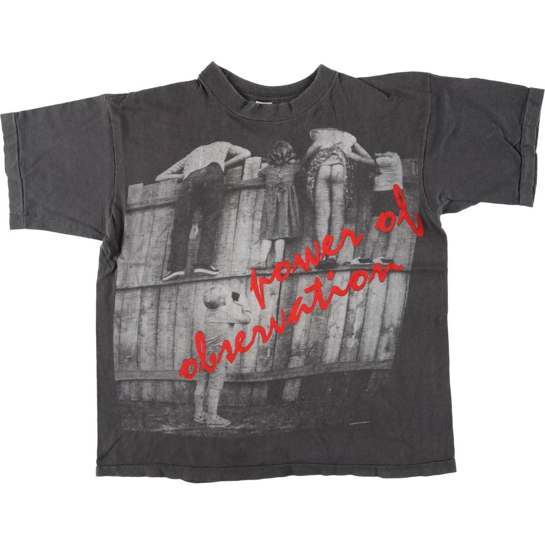 90'S Print Art T-shirt Men's L size cotton black type Vintage Second Hand