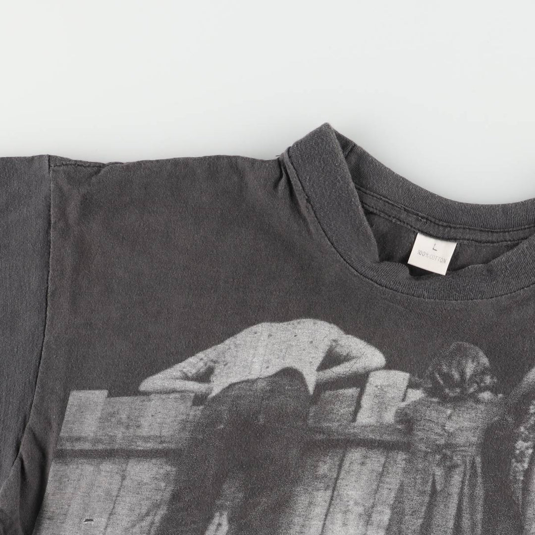 90'S Print Art T-shirt Men's L size cotton black type Vintage Second Hand