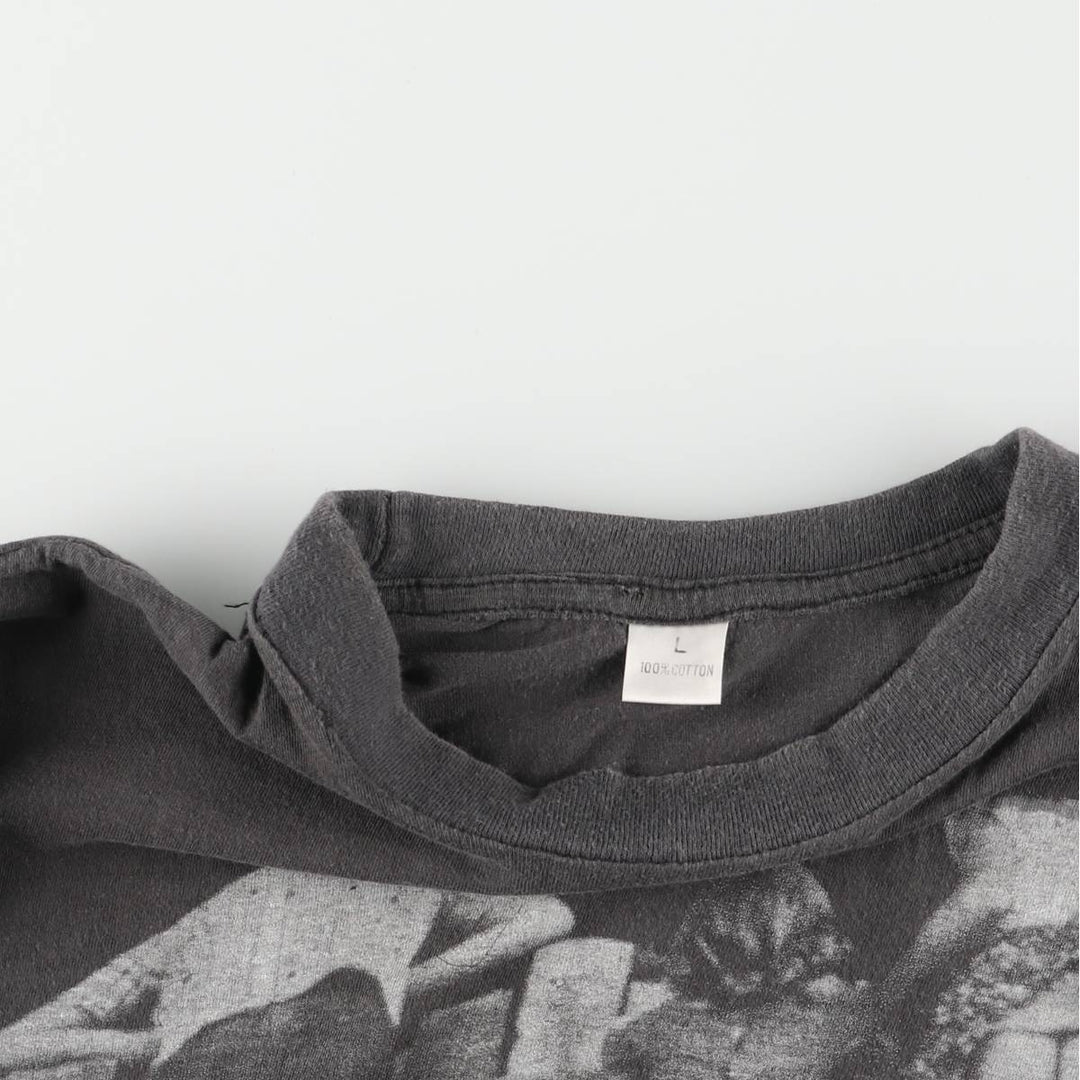 90'S Print Art T-shirt Men's L size cotton black type Vintage Second Hand