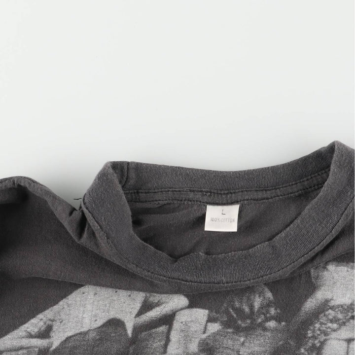 90'S Print Art T-shirt Men's L size cotton black type Vintage Second Hand