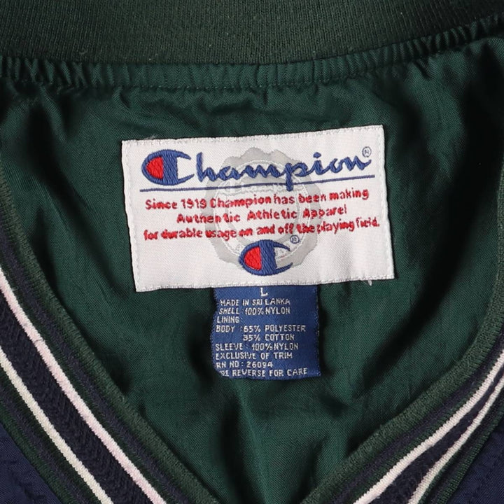 90'S Champion V-neck nylon pullover, men's size L, vintage Nylon navy blue type Vintage Second Hand