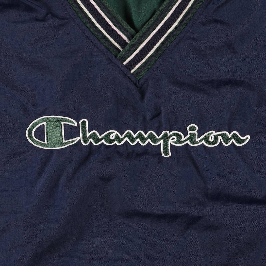 90'S Champion V-neck nylon pullover, men's size L, vintage Nylon navy blue type Vintage Second Hand