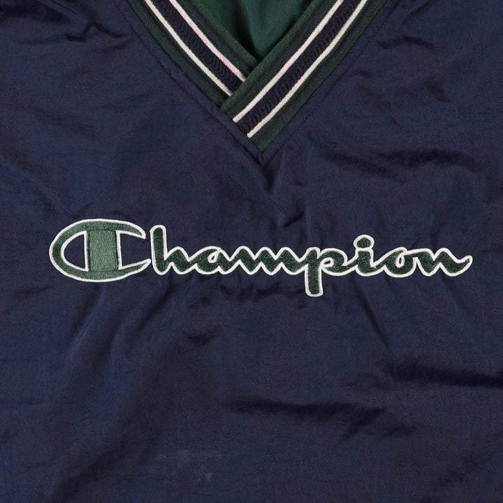 90'S Champion V-neck nylon pullover, men's size L, vintage Nylon navy blue type Vintage Second Hand