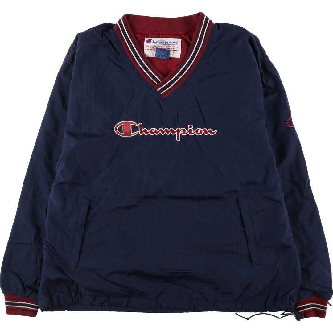 90'S Champion V-neck nylon pullover, men's size L, vintage Nylon navy blue type Vintage Second Hand