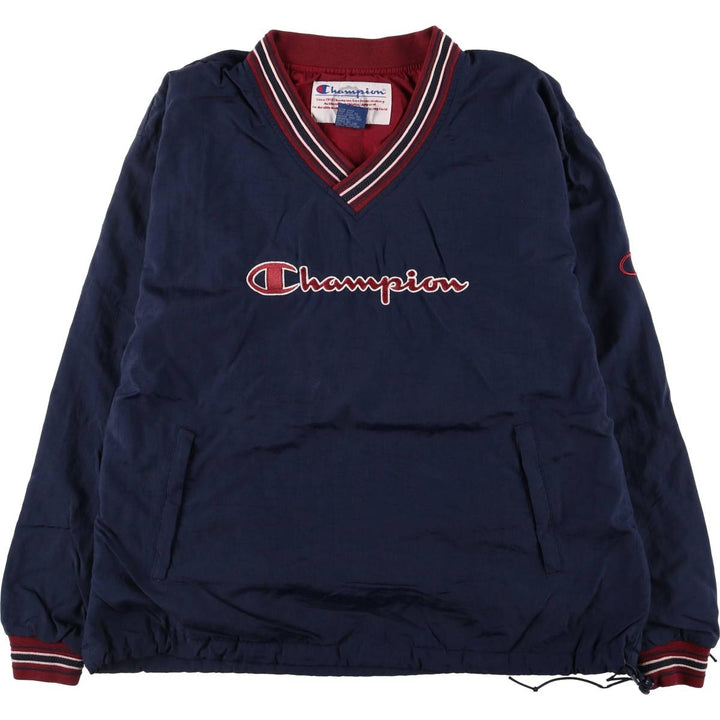 90'S Champion V-neck nylon pullover, men's size L, vintage Nylon navy blue type Vintage Second Hand