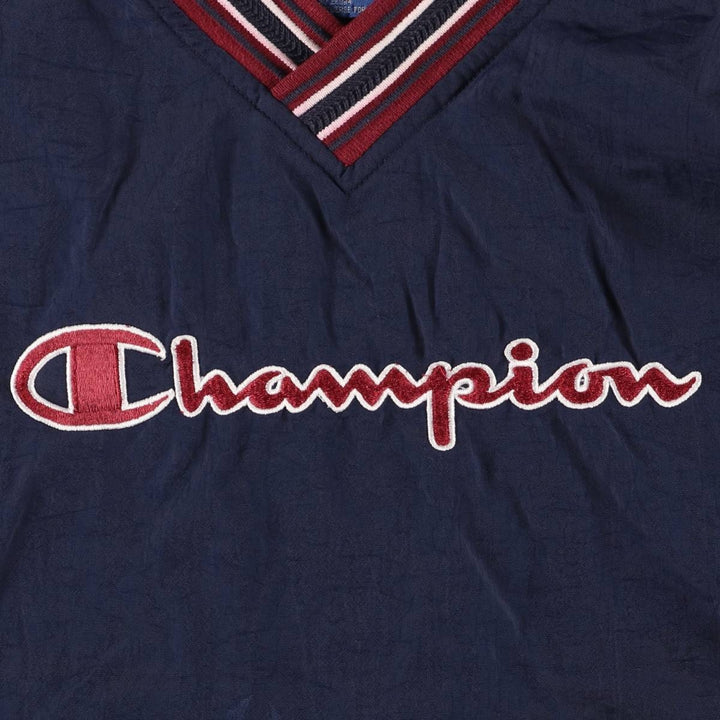 90'S Champion V-neck nylon pullover, men's size L, vintage Nylon navy blue type Vintage Second Hand