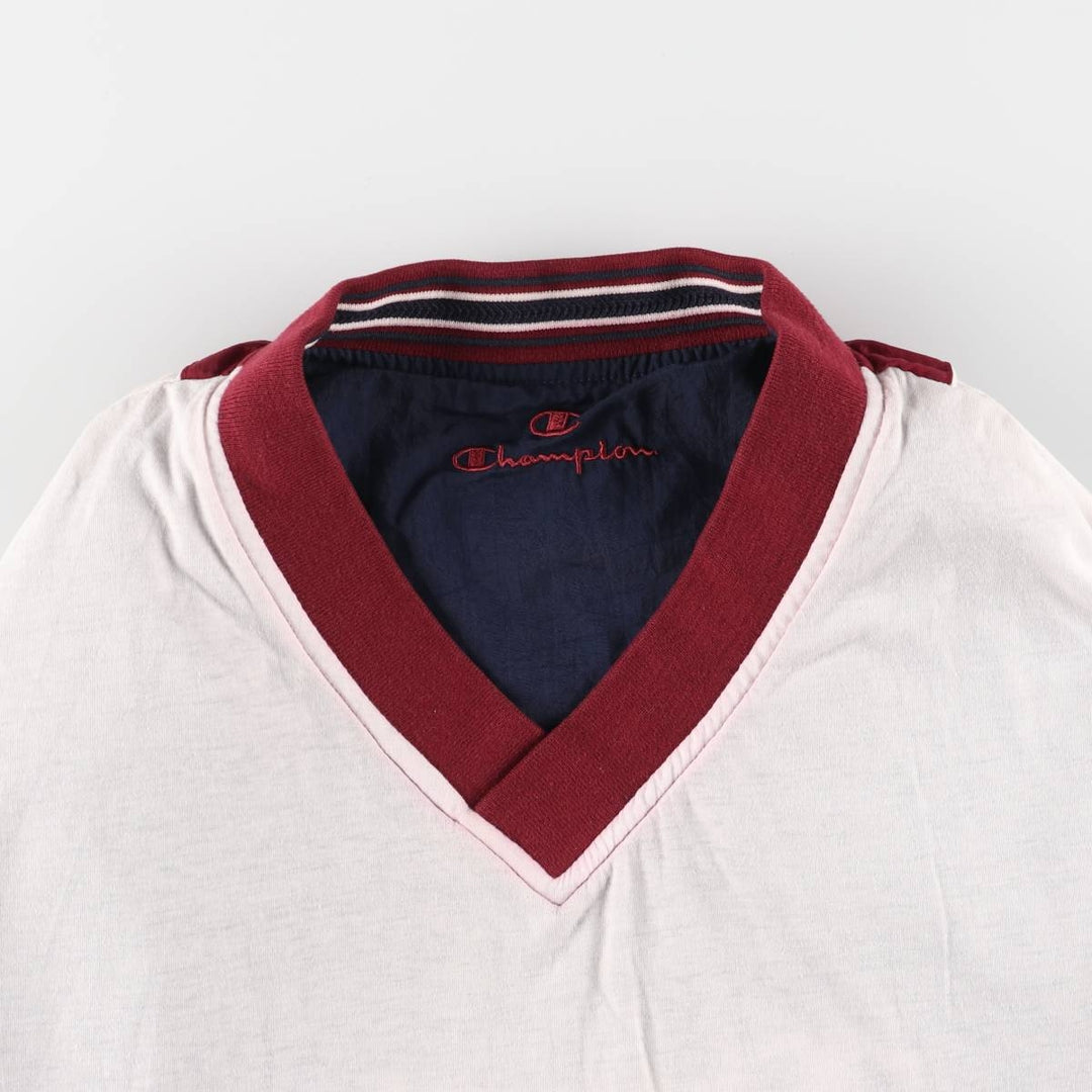 90'S Champion V-neck nylon pullover, men's size L, vintage Nylon navy blue type Vintage Second Hand