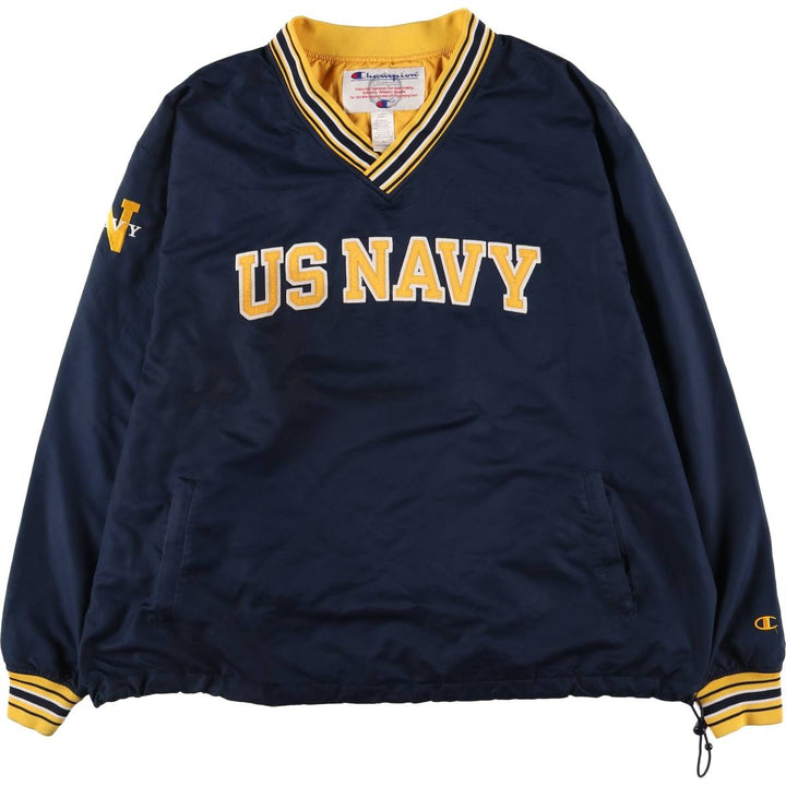 90'S Champion USNAVY V-neck warm-up pullover, men's XL equivalent, vintage polyester navy blue type Vintage Second Hand