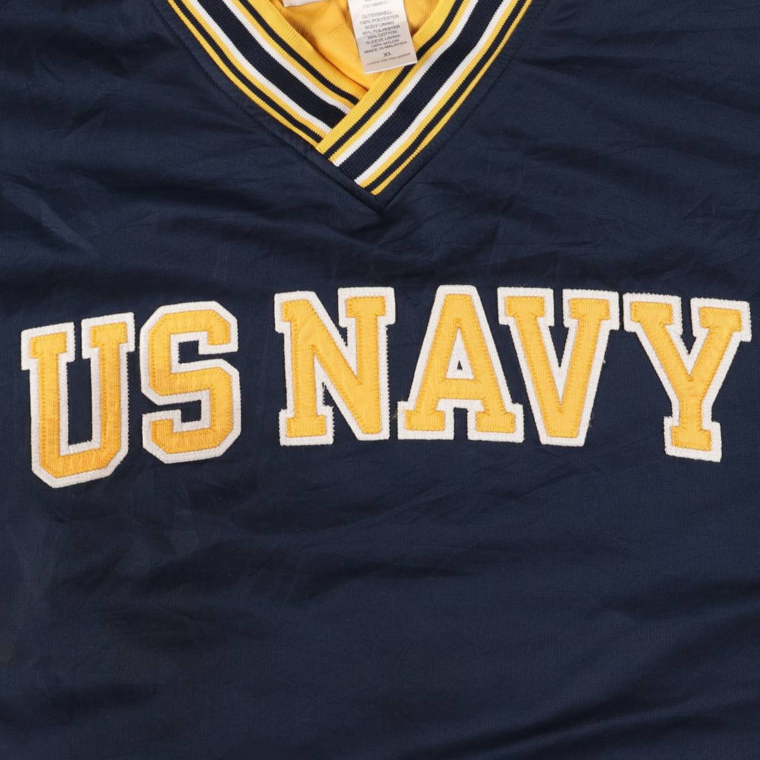 90'S Champion USNAVY V-neck warm-up pullover, men's XL equivalent, vintage polyester navy blue type Vintage Second Hand