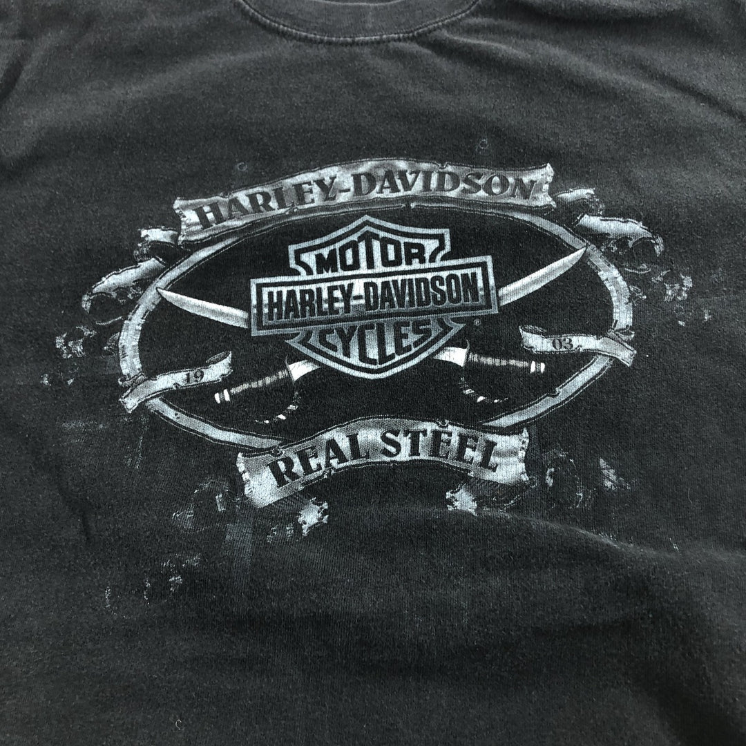 00'S Harley-Davidson Motorcycle Bike T-shirt Made in USA Men's XL cotton black type Vintage Second Hand