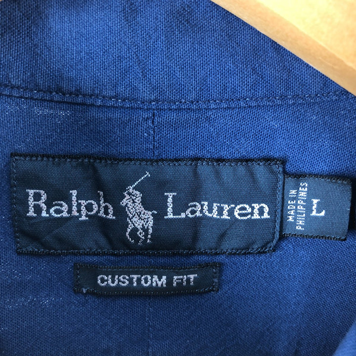 Ralph Lauren CUSTOM FIT long sleeve button down shirt, men's size L cotton blue type Vintage Second Hand