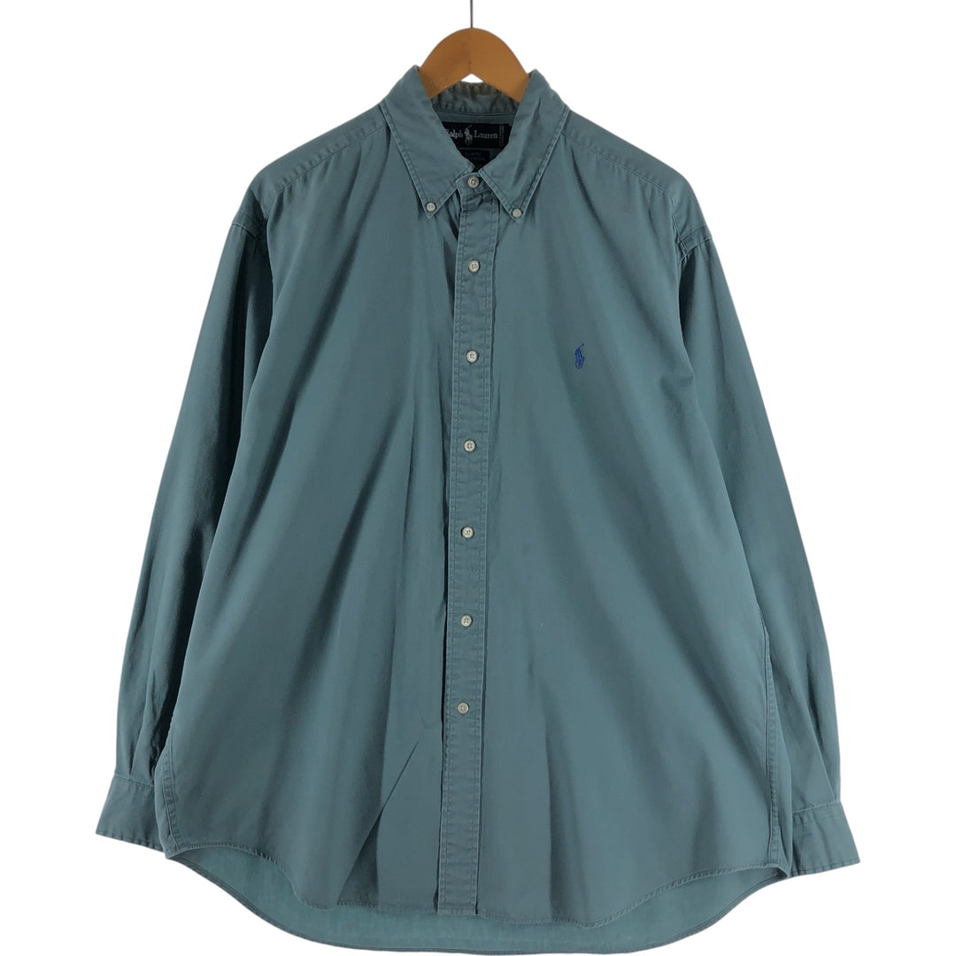 Ralph Lauren BLAKE long sleeve button down shirt, men's size L cotton Khaki type sage green Vintage Second Hand