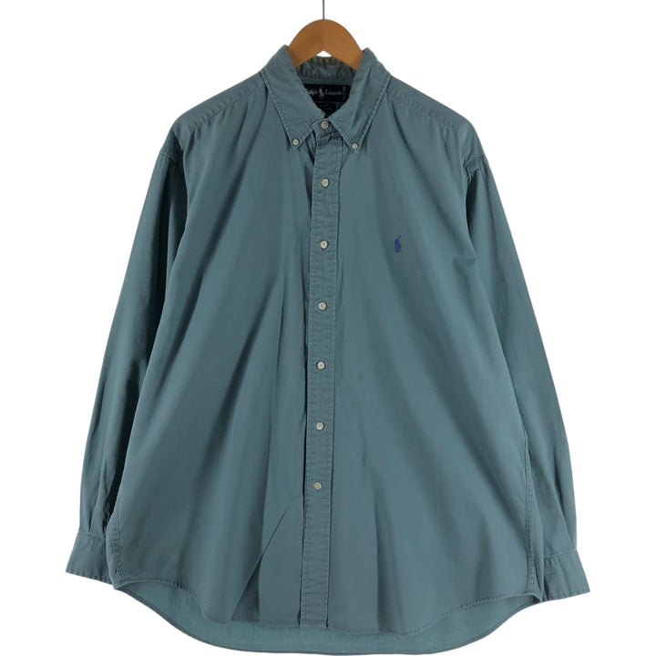 Ralph Lauren BLAKE long sleeve button down shirt, men's size L cotton Khaki type sage green Vintage Second Hand