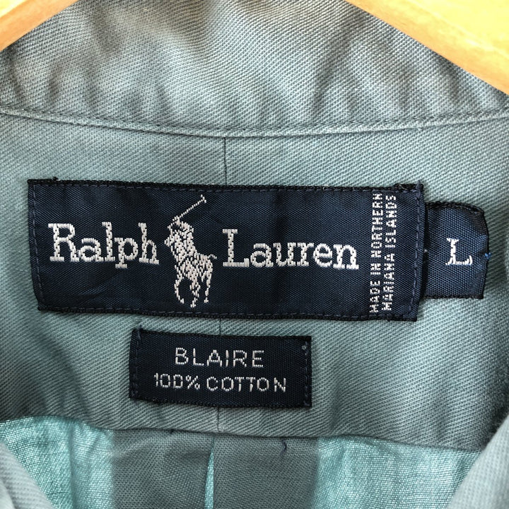 Ralph Lauren BLAKE long sleeve button down shirt, men's size L cotton Khaki type sage green Vintage Second Hand