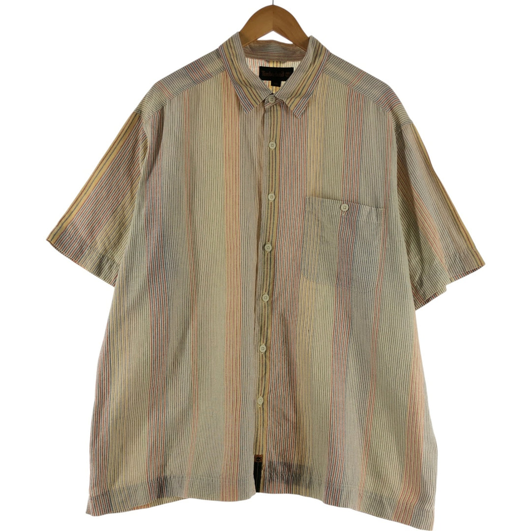 90s~00'S Timberland Stripe Pattern Short Sleeve Linen Shirt Box Shirt Men's XL linen multicolor Vintage Second Hand
