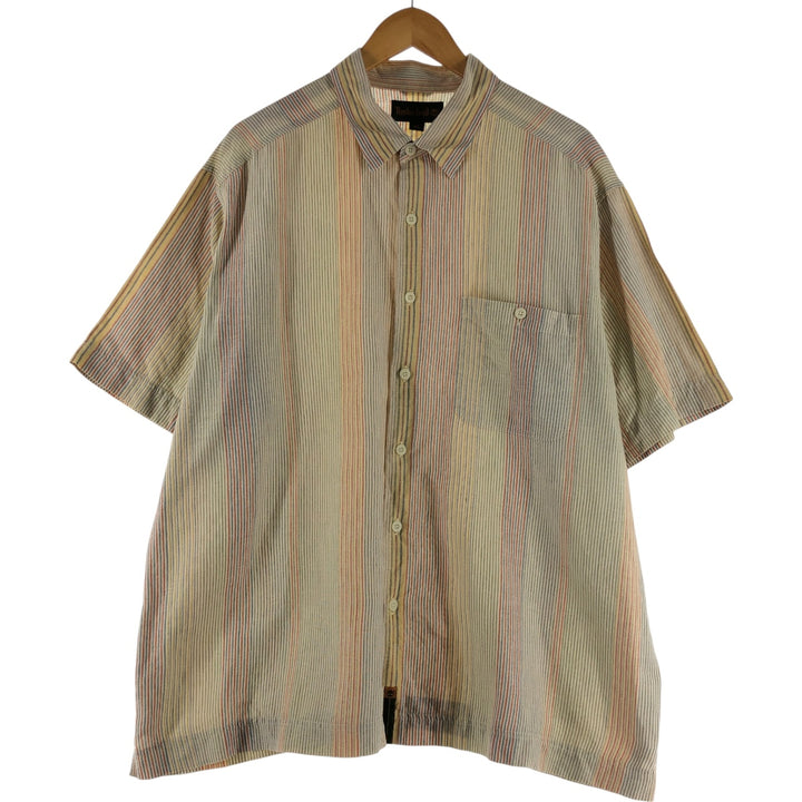 90s~00'S Timberland Stripe Pattern Short Sleeve Linen Shirt Box Shirt Men's XL linen multicolor Vintage Second Hand