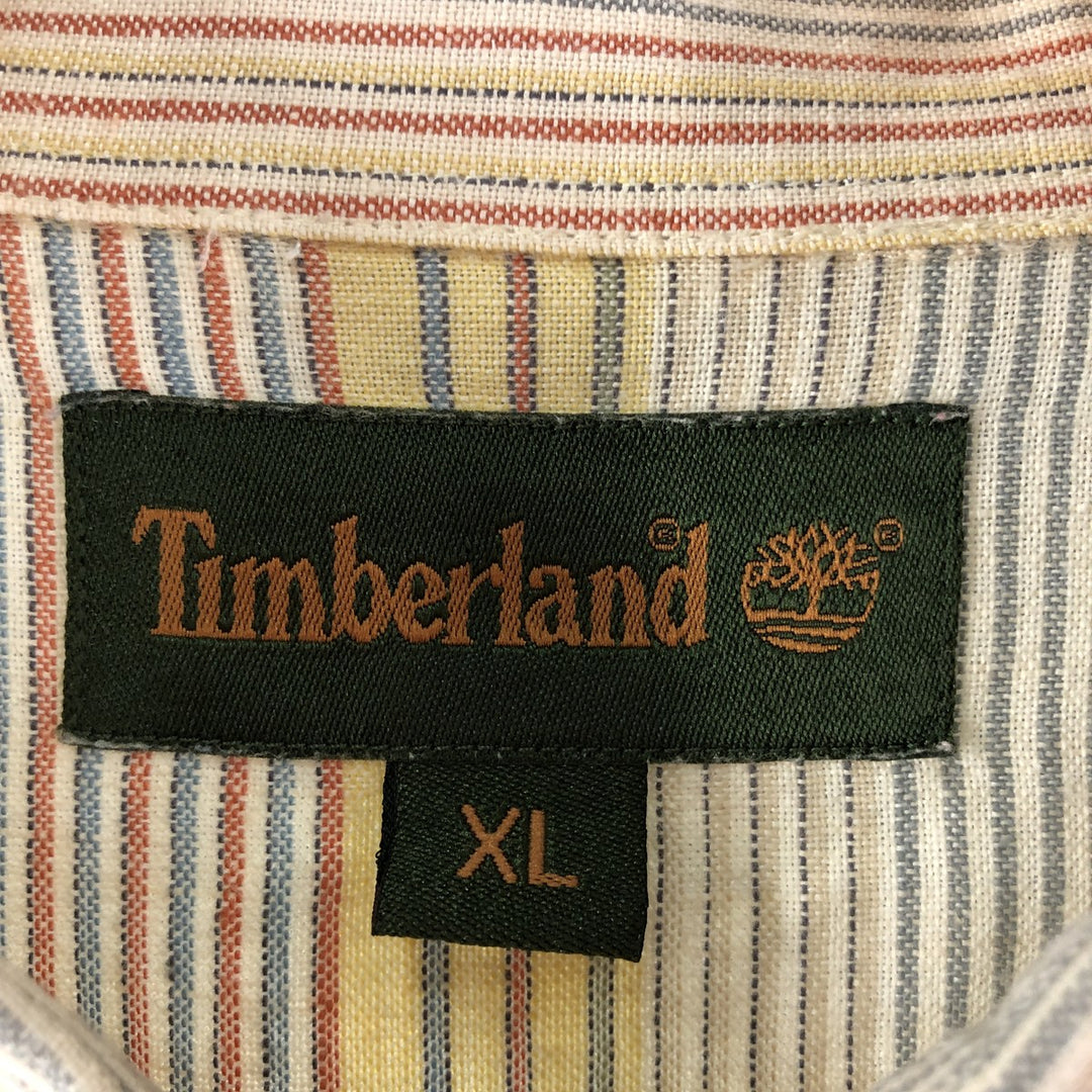 90s~00'S Timberland Stripe Pattern Short Sleeve Linen Shirt Box Shirt Men's XL linen multicolor Vintage Second Hand