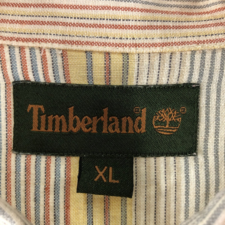 90s~00'S Timberland Stripe Pattern Short Sleeve Linen Shirt Box Shirt Men's XL linen multicolor Vintage Second Hand