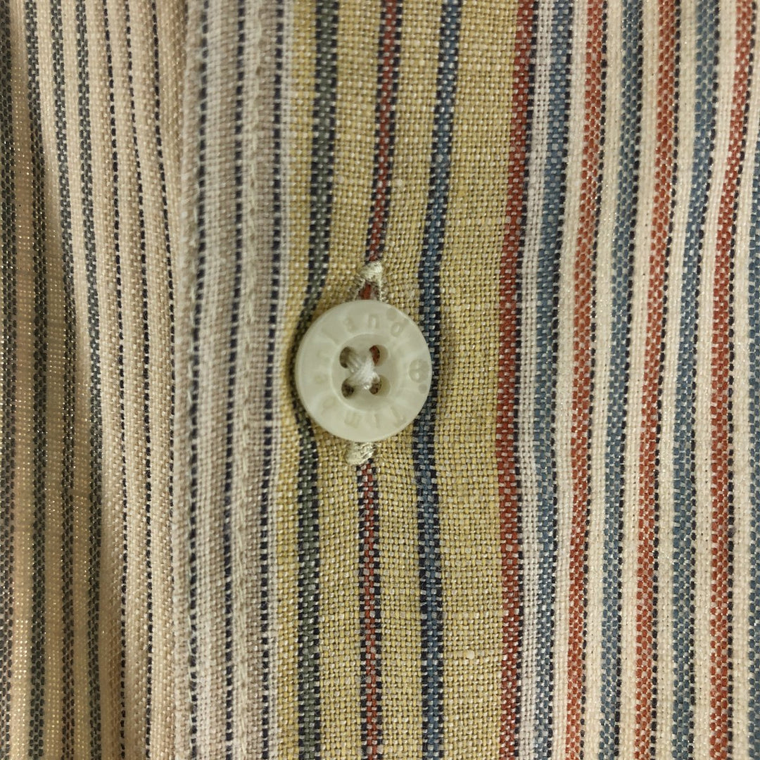 90s~00'S Timberland Stripe Pattern Short Sleeve Linen Shirt Box Shirt Men's XL linen multicolor Vintage Second Hand