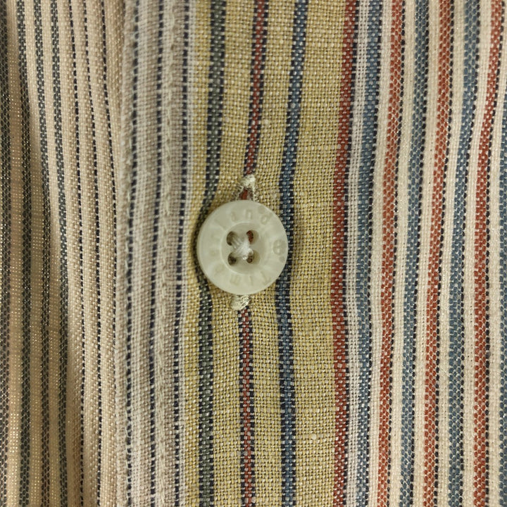 90s~00'S Timberland Stripe Pattern Short Sleeve Linen Shirt Box Shirt Men's XL linen multicolor Vintage Second Hand