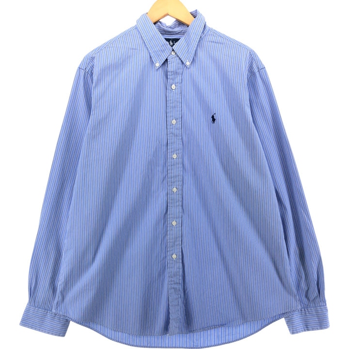 Ralph Lauren CUSTOM FIT long sleeve button down striped shirt men's XL size cotton blue type Vintage Second Hand