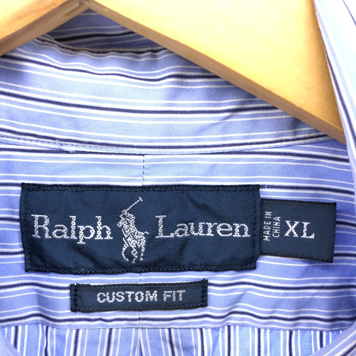 Ralph Lauren CUSTOM FIT long sleeve button down striped shirt men's XL size cotton blue type Vintage Second Hand