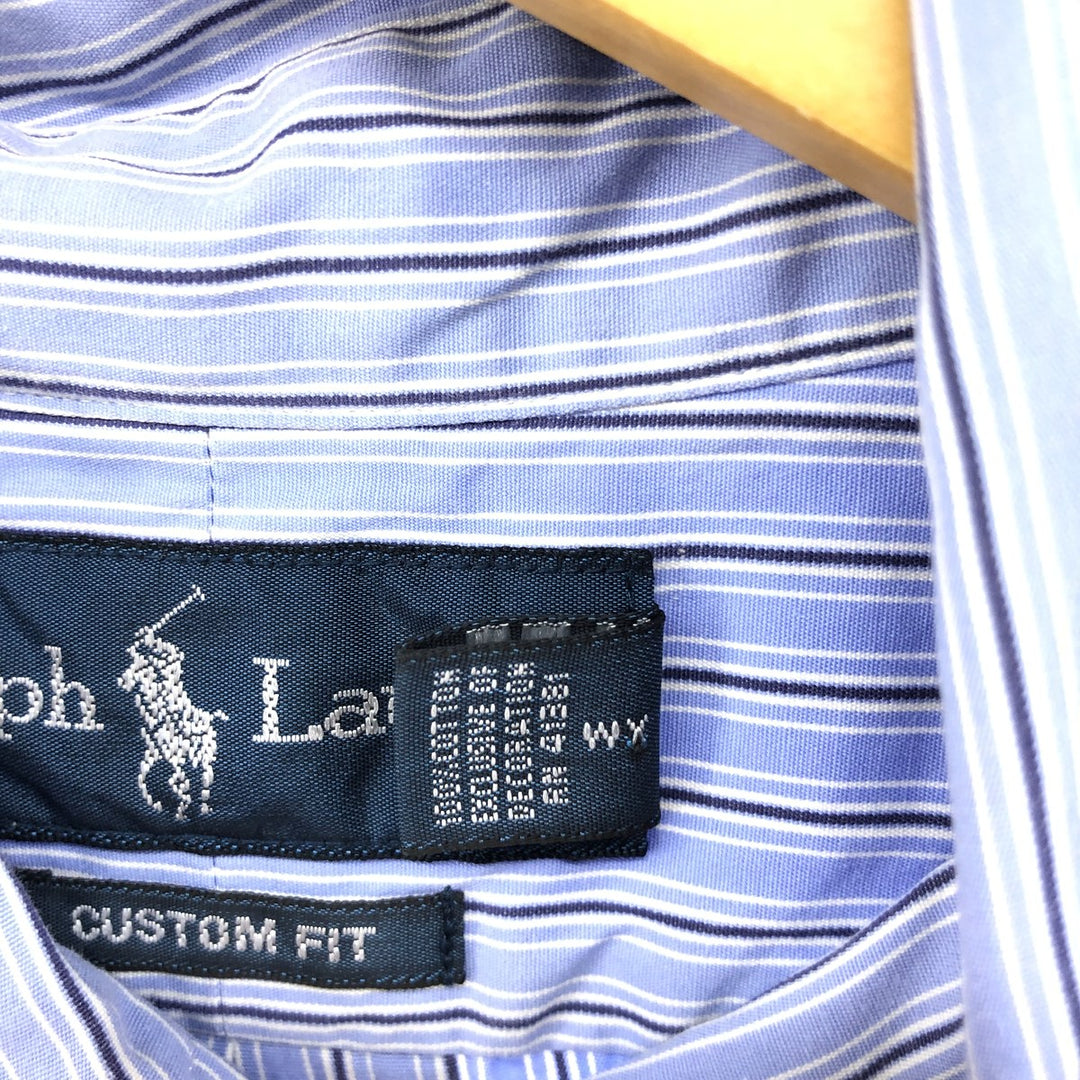 Ralph Lauren CUSTOM FIT long sleeve button down striped shirt men's XL size cotton blue type Vintage Second Hand