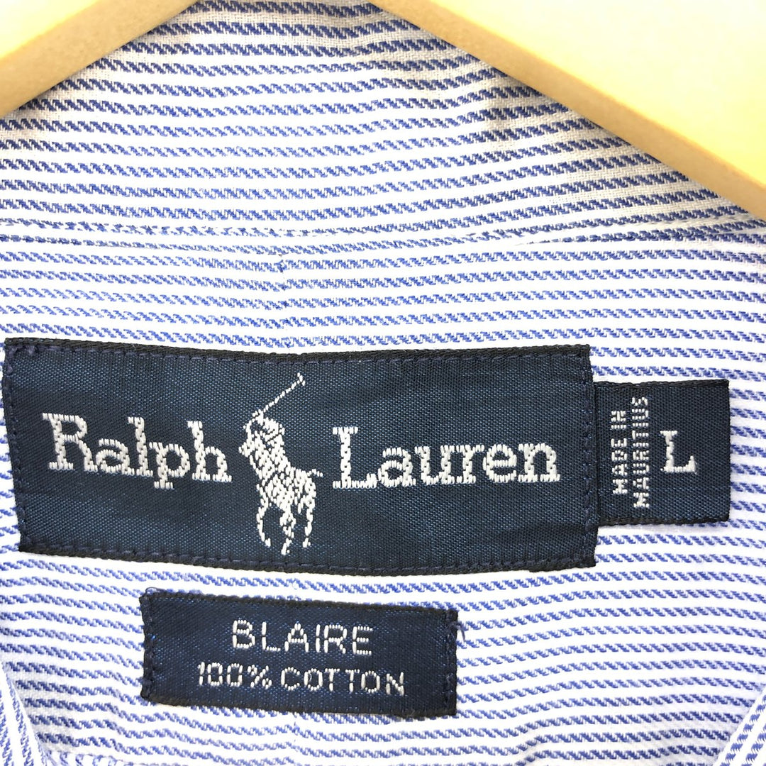 Ralph Lauren BLAIRE long sleeve button down striped shirt, men's size L cotton blue type Vintage Second Hand